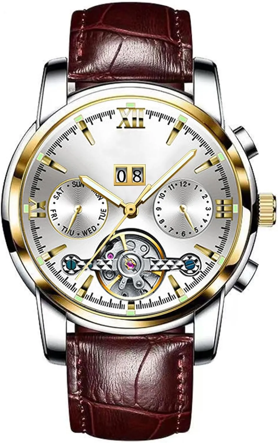 BESTKANG Men's Casual Leather WatchMens Luxury Skeleton Automatic Mechanical Wrist Watches for Men
