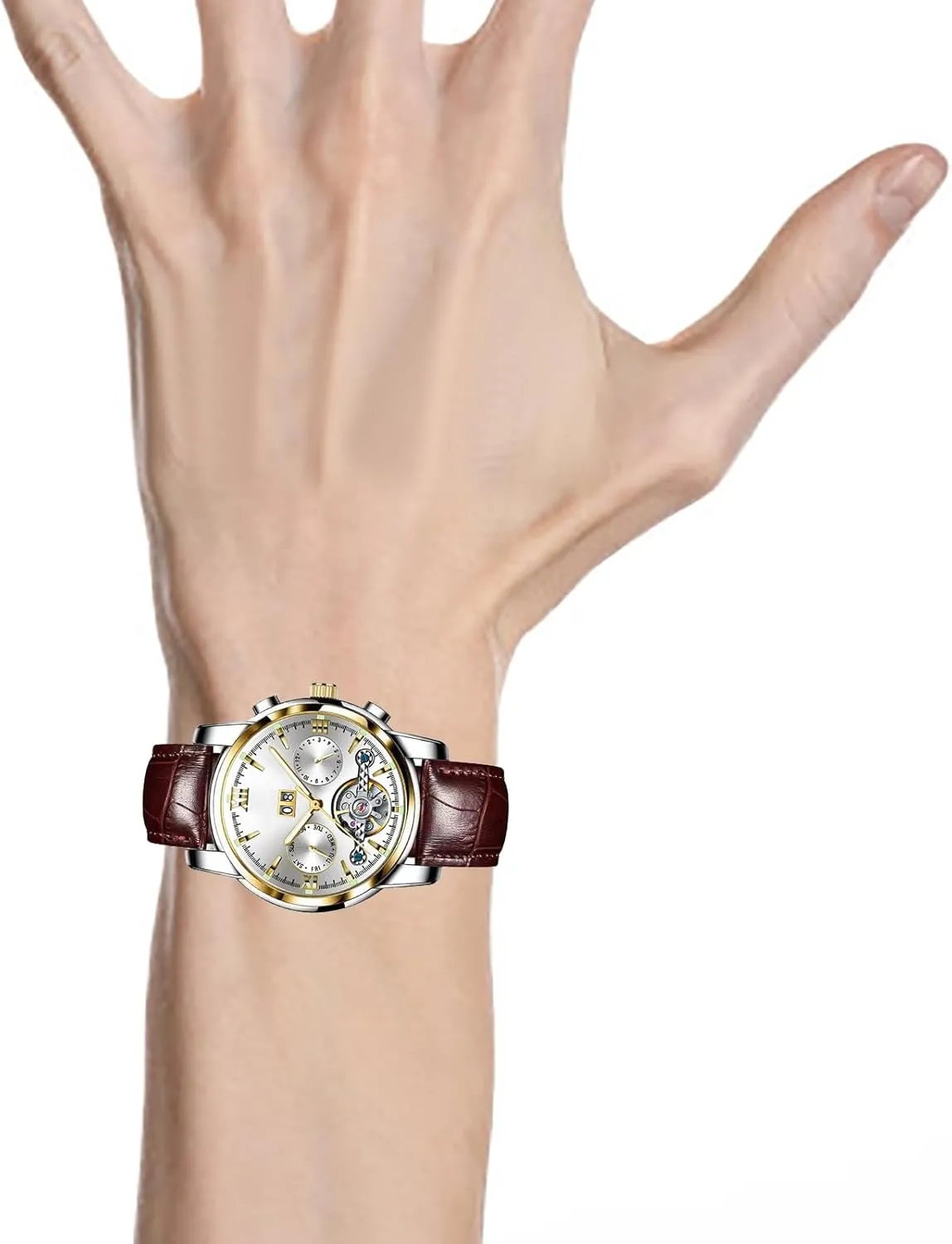 BESTKANG Men's Casual Leather WatchMens Luxury Skeleton Automatic Mechanical Wrist Watches for Men
