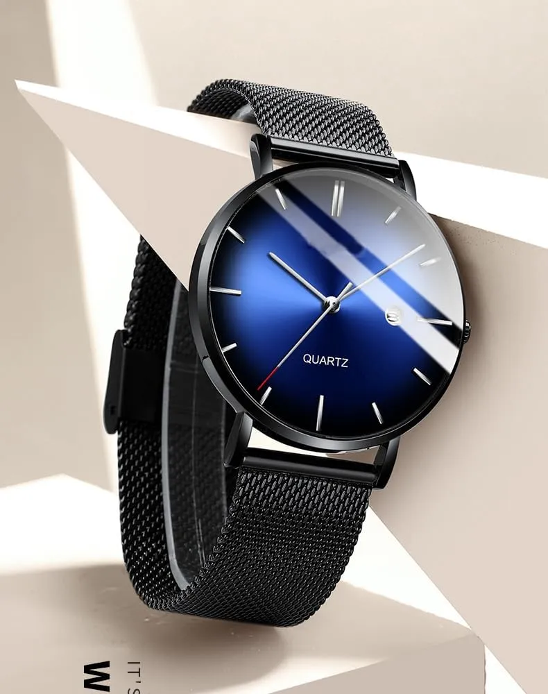 BESTKANG Men's Fashion Minimalist Wrist Watch Waterproof Watches Simple Ultra Thin Watches Analog Quartz Date with Stainless Steel Mesh Band