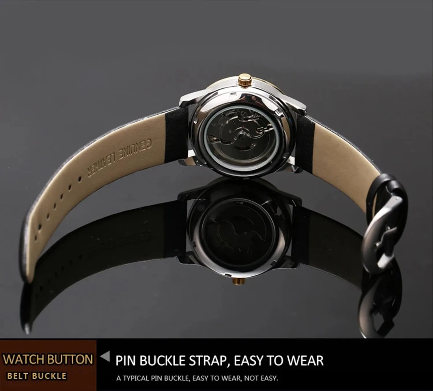 BESTKANG Mens Watches Self Winding Mechanical Business Luxury Dress Wrist Watch Stainless Steel Leather Strap Waterproof Luminous Date