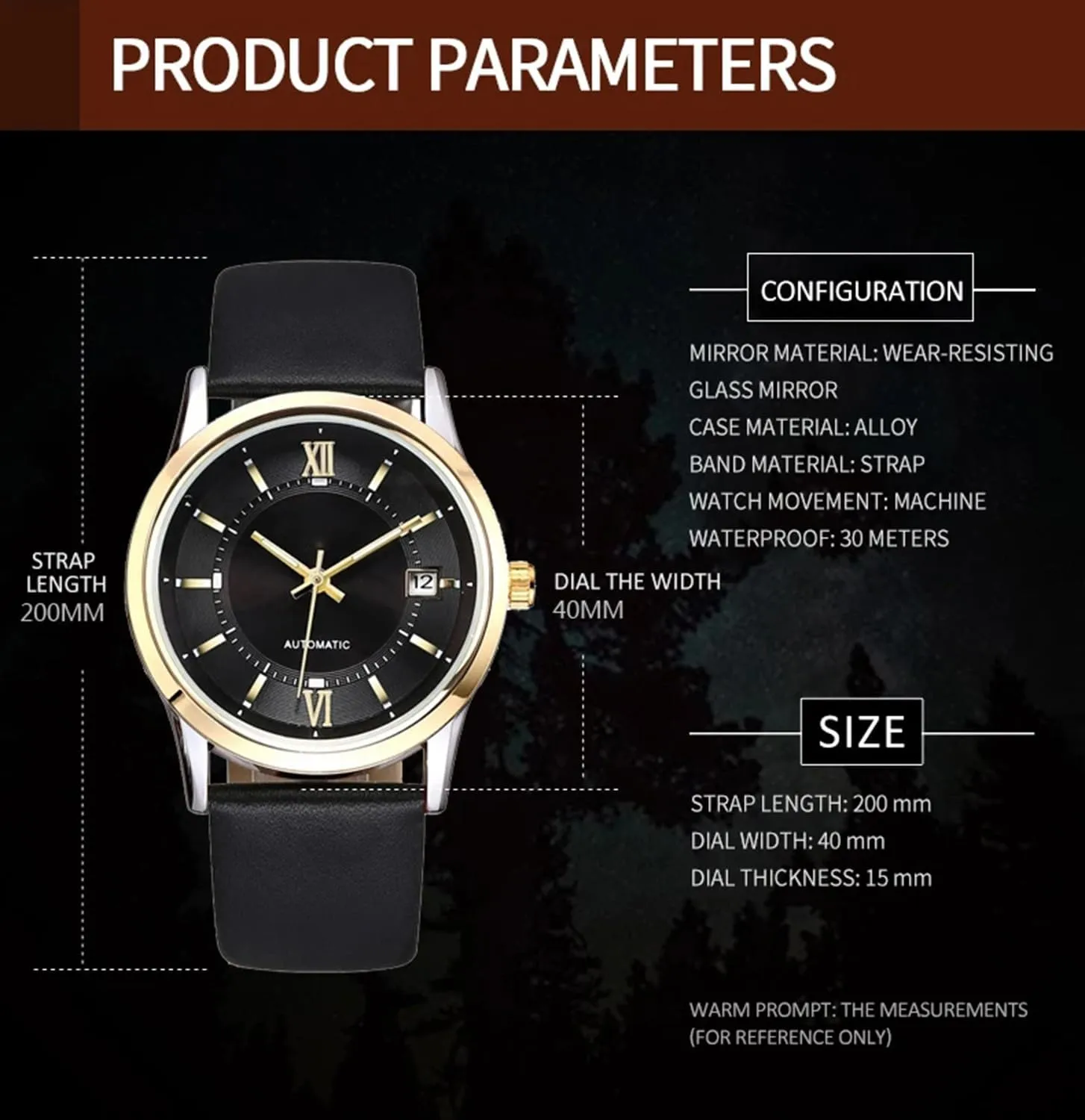 BESTKANG Mens Watches Self Winding Mechanical Business Luxury Dress Wrist Watch Stainless Steel Leather Strap Waterproof Luminous Date