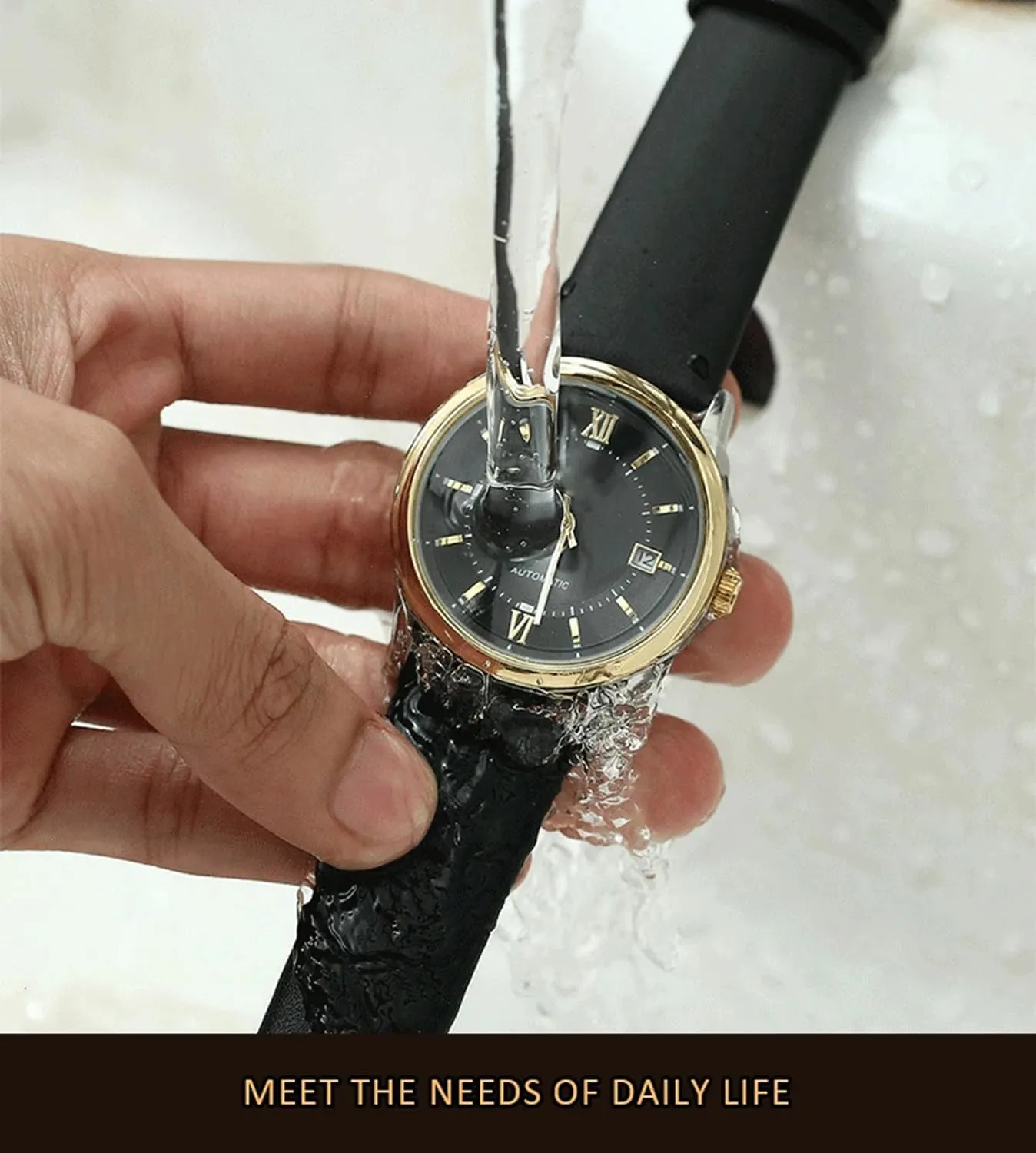 BESTKANG Mens Watches Self Winding Mechanical Business Luxury Dress Wrist Watch Stainless Steel Leather Strap Waterproof Luminous Date