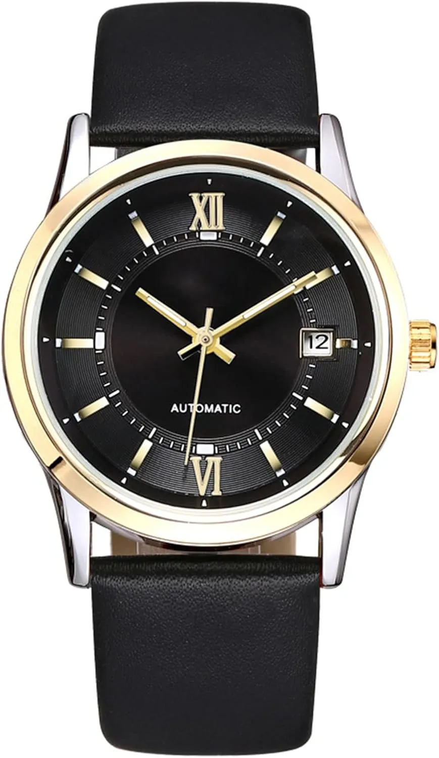 BESTKANG Mens Watches Self Winding Mechanical Business Luxury Dress Wrist Watch Stainless Steel Leather Strap Waterproof Luminous Date