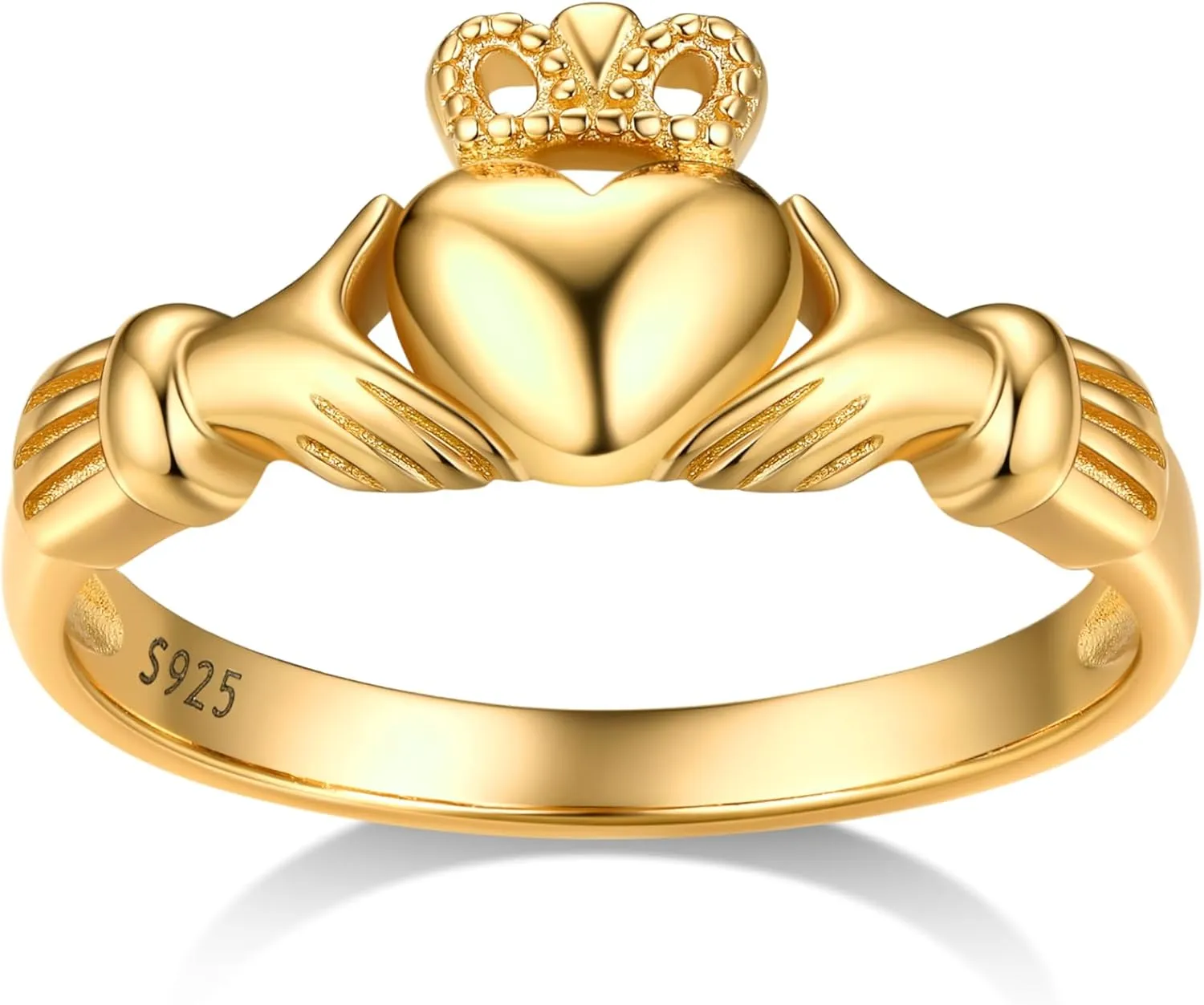 Bestyle 925 Sterling Silver Ring for Women, Minimalist Claddagh Ring Celtic Knot Ring for Women, Irish Promise Wedding Band, Gold/Rose Gold Vermeil Women Band Ring, Stackable, Gift for Her