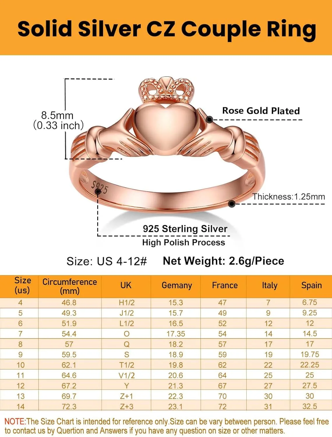 Bestyle 925 Sterling Silver Ring for Women, Minimalist Claddagh Ring Celtic Knot Ring for Women, Irish Promise Wedding Band, Gold/Rose Gold Vermeil Women Band Ring, Stackable, Gift for Her