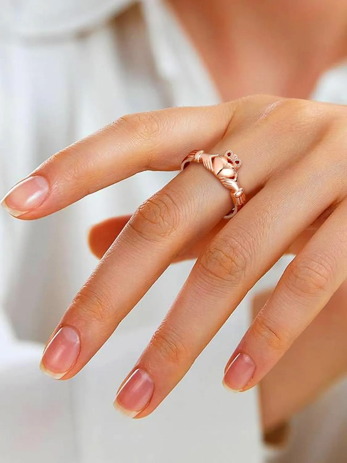 Bestyle 925 Sterling Silver Ring for Women, Minimalist Claddagh Ring Celtic Knot Ring for Women, Irish Promise Wedding Band, Gold/Rose Gold Vermeil Women Band Ring, Stackable, Gift for Her