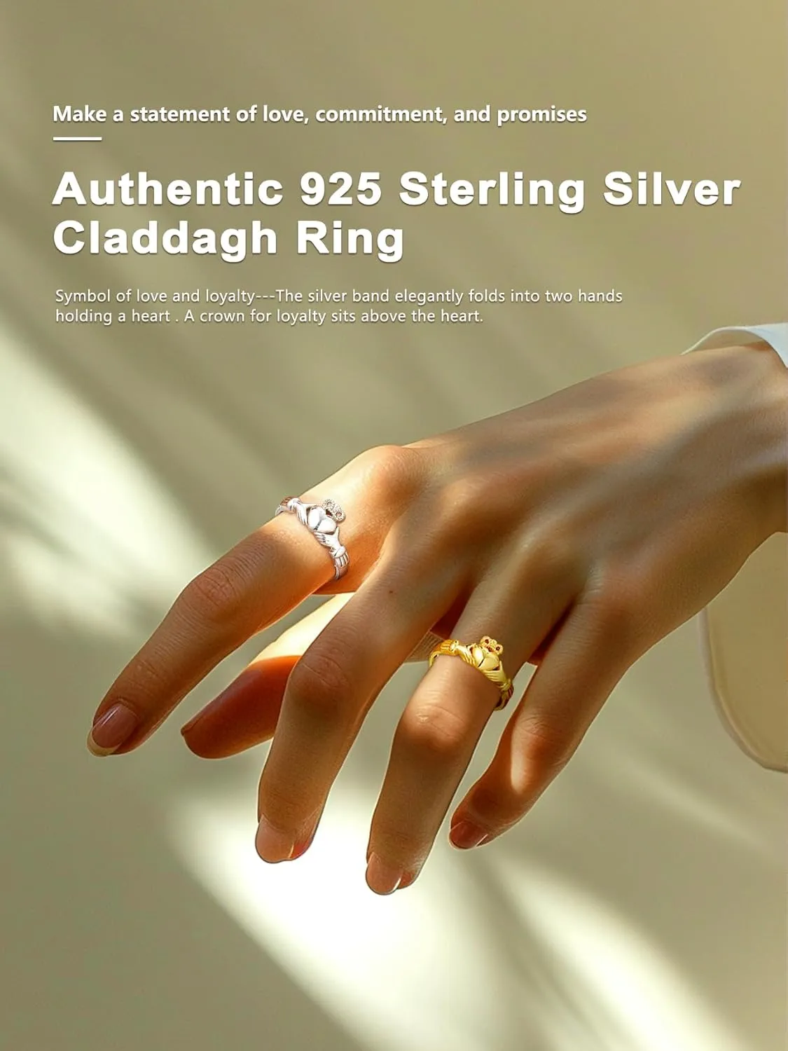 Bestyle 925 Sterling Silver Ring for Women, Minimalist Claddagh Ring Celtic Knot Ring for Women, Irish Promise Wedding Band, Gold/Rose Gold Vermeil Women Band Ring, Stackable, Gift for Her