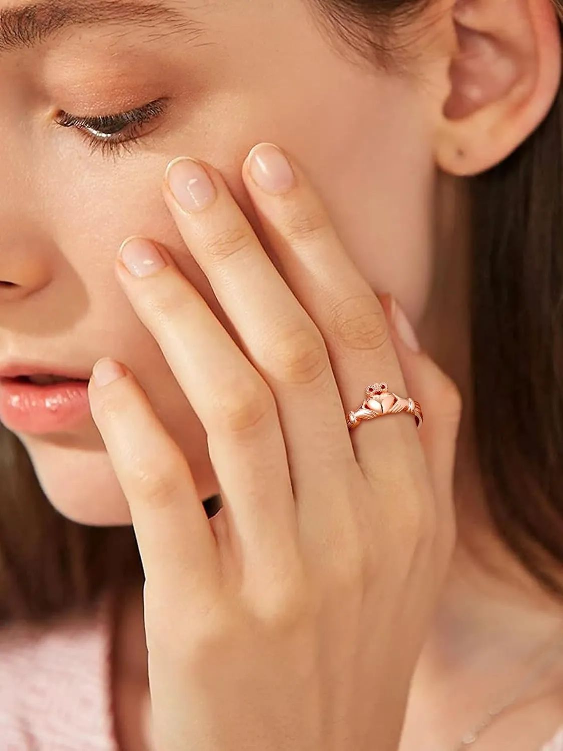 Bestyle 925 Sterling Silver Ring for Women, Minimalist Claddagh Ring Celtic Knot Ring for Women, Irish Promise Wedding Band, Gold/Rose Gold Vermeil Women Band Ring, Stackable, Gift for Her
