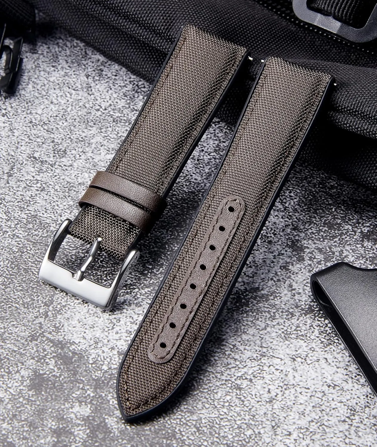 BINLUN Nylon Silicone Watch Bands 18mm 19mm 20mm 21mm 22mm Quick Release Canvas Rubber Hybrid Watch Strap Replacement Watchband for Men Women 9 Colors Silver/Black Buckle