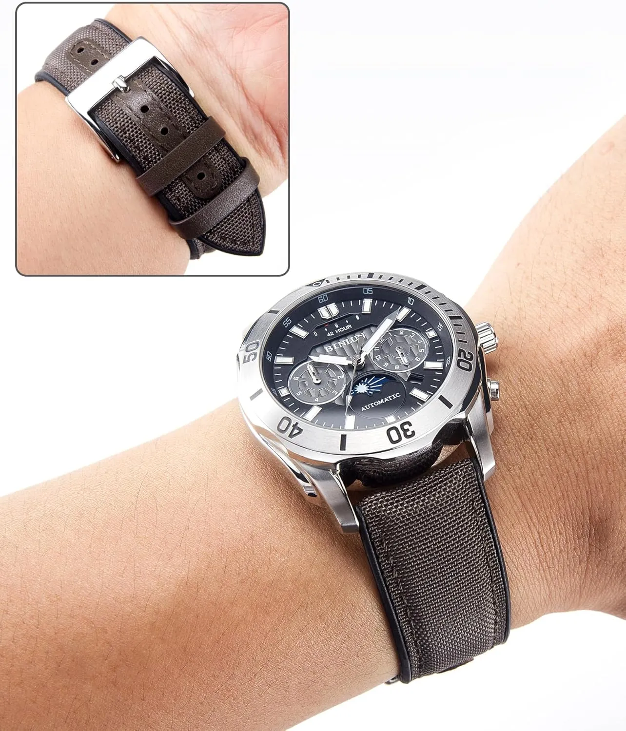 BINLUN Nylon Silicone Watch Bands 18mm 19mm 20mm 21mm 22mm Quick Release Canvas Rubber Hybrid Watch Strap Replacement Watchband for Men Women 9 Colors Silver/Black Buckle
