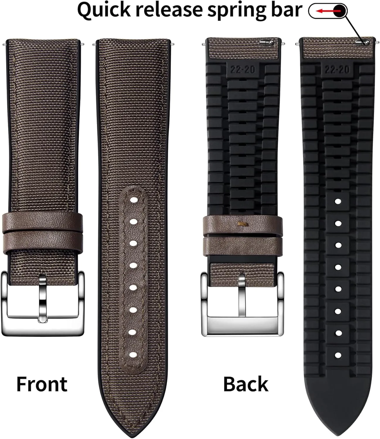 BINLUN Nylon Silicone Watch Bands 18mm 19mm 20mm 21mm 22mm Quick Release Canvas Rubber Hybrid Watch Strap Replacement Watchband for Men Women 9 Colors Silver/Black Buckle