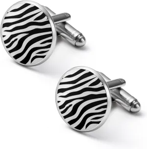 Black And White Zebra Print Men's Shirt Cufflinks Personalized Studs Set Shirt Cuff Links for Wedding Business 2.0cm