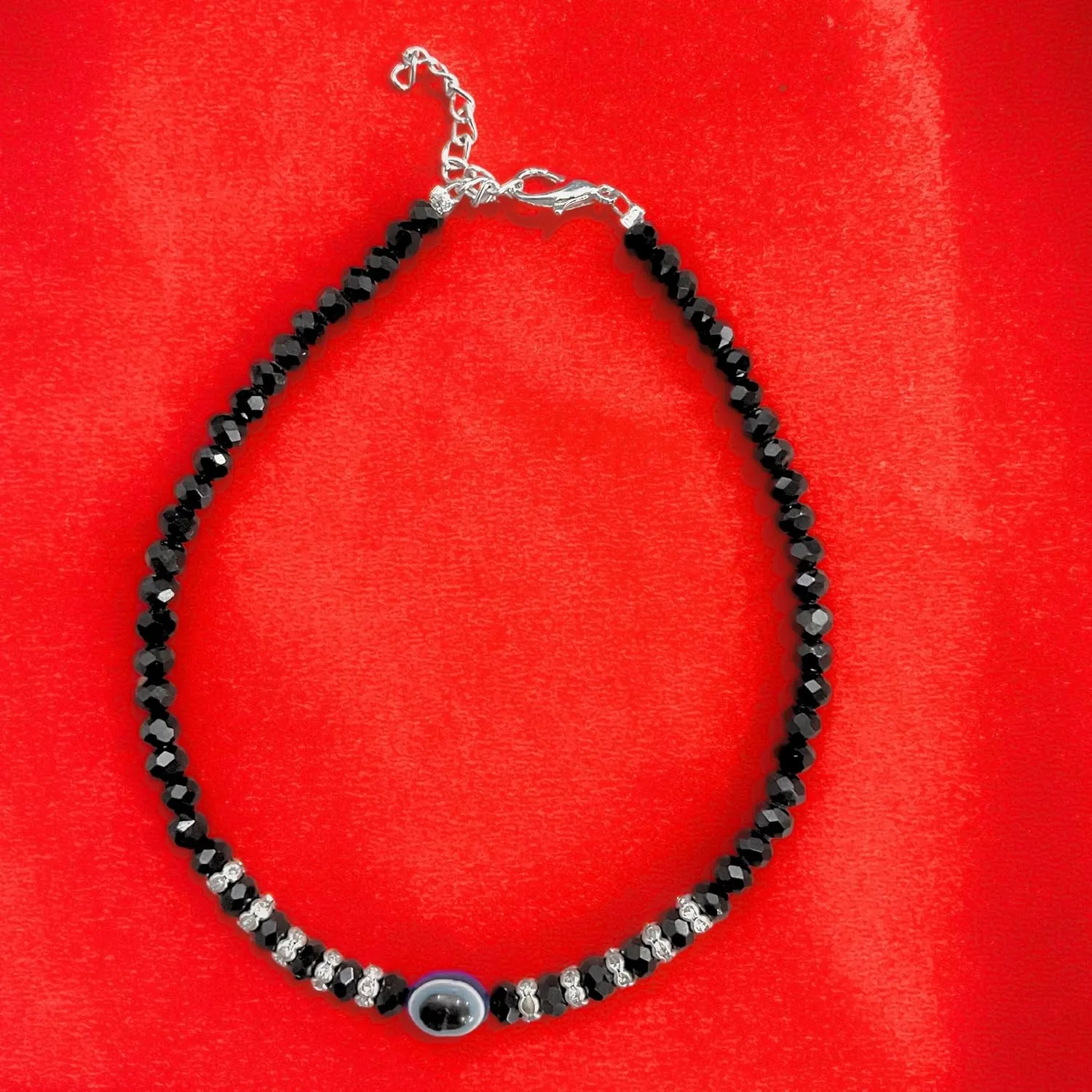 Black Bead Crystal Evil Eye Anklet Bracelet for Women Handmade Simple Waterproof Ankle Foot Bracelets for Women Minimalist Jewelry Adjustable