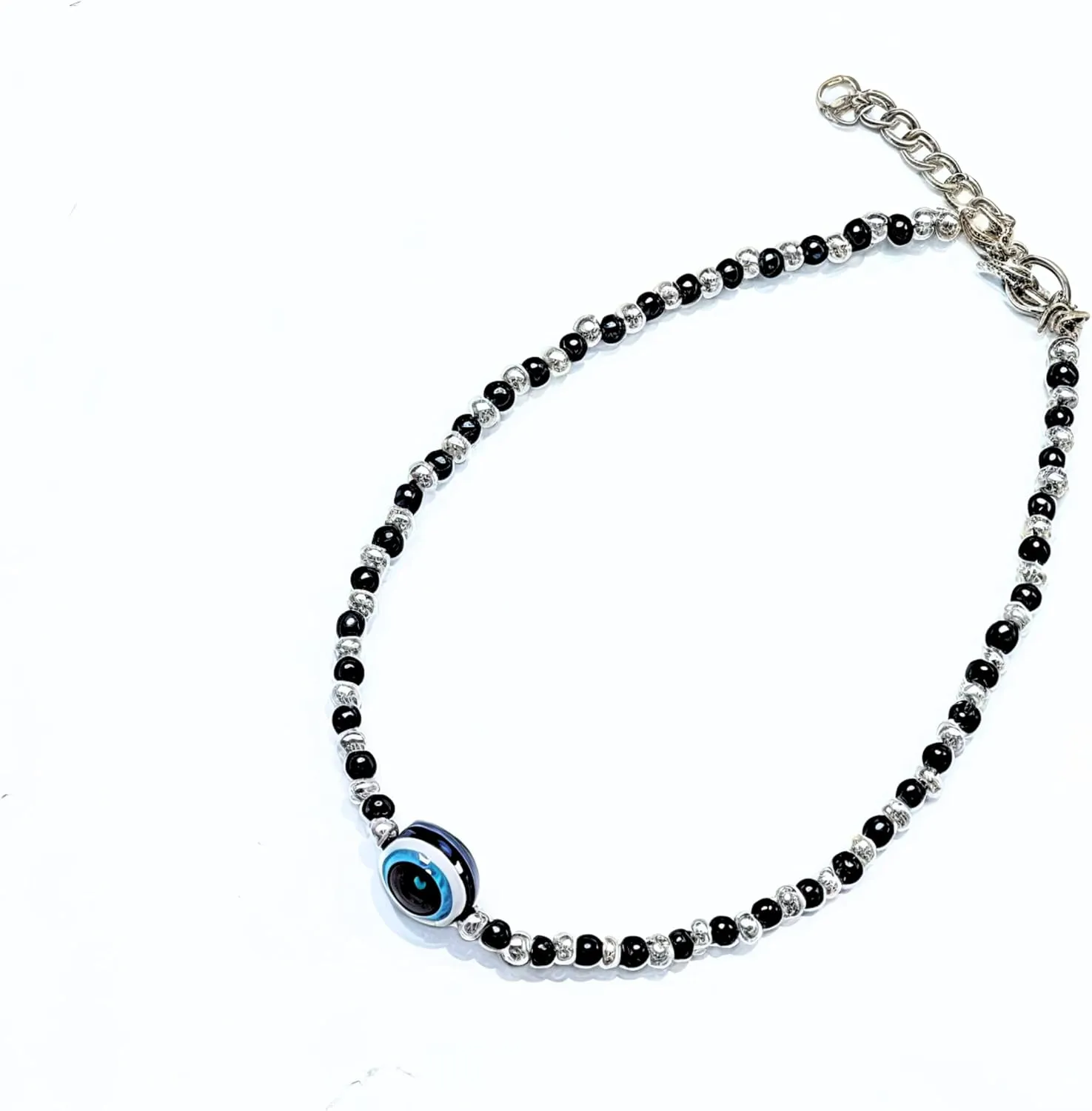 Black Bead Crystal Evil Eye Anklet Bracelet for Women Handmade Simple Waterproof Ankle Foot Bracelets for Women Minimalist Jewelry Adjustable