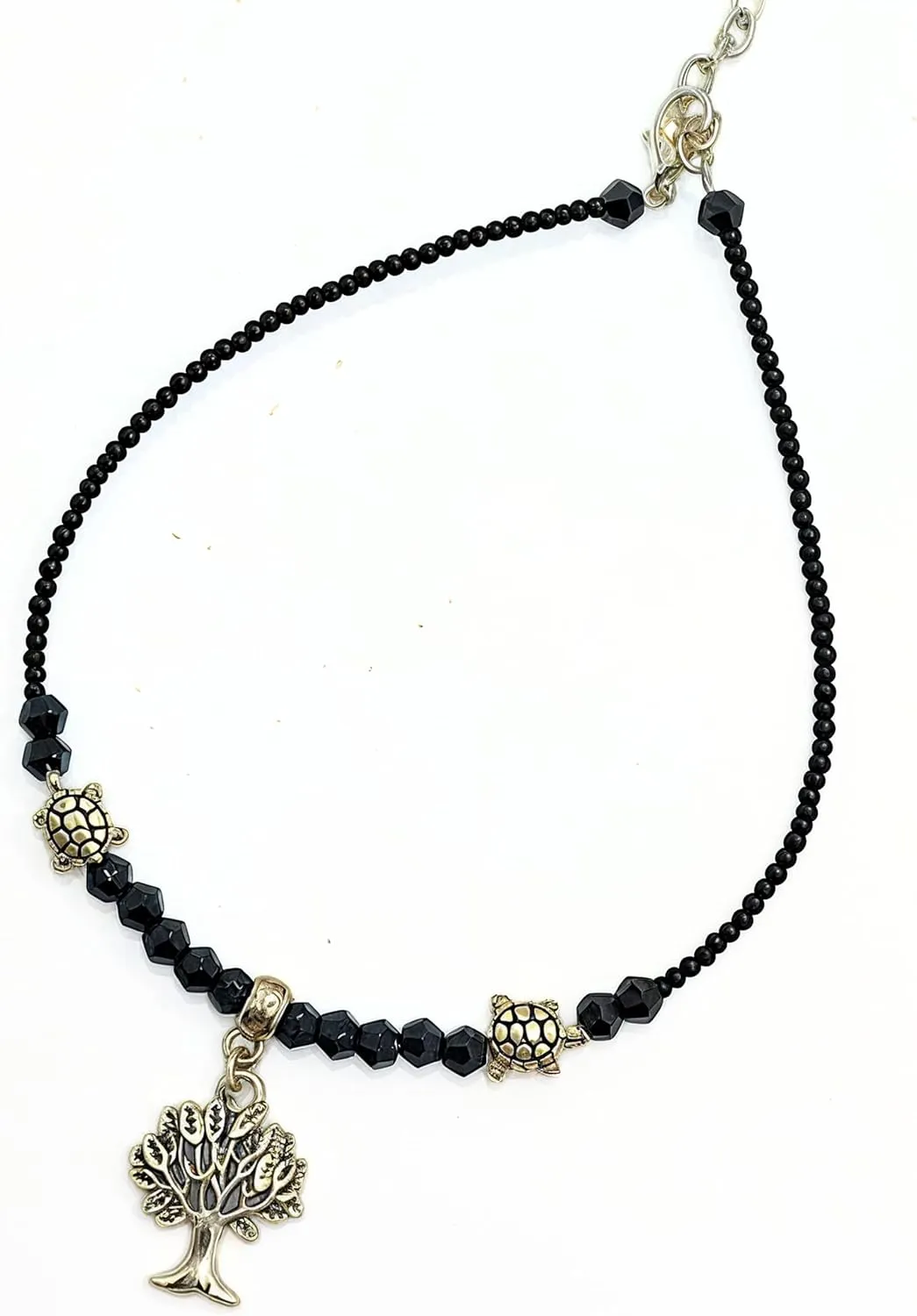 Black Bead Crystal Evil Eye Anklet Bracelet for Women Handmade Simple Waterproof Ankle Foot Bracelets for Women Minimalist Jewelry Adjustable