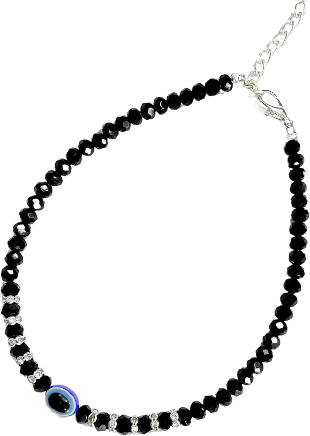 Black Bead Crystal Evil Eye Anklet Bracelet for Women Handmade Simple Waterproof Ankle Foot Bracelets for Women Minimalist Jewelry Adjustable