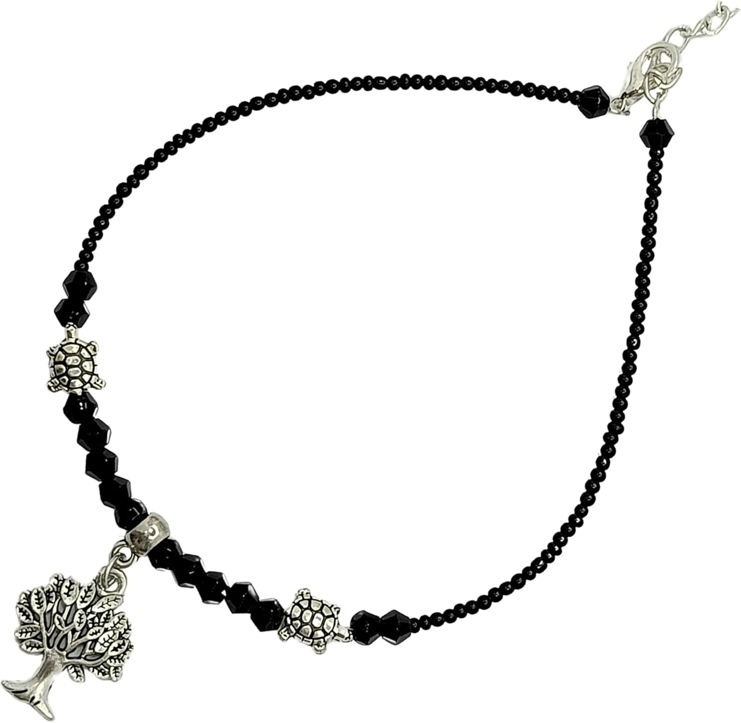 Black Bead Crystal Evil Eye Anklet Bracelet for Women Handmade Simple Waterproof Ankle Foot Bracelets for Women Minimalist Jewelry Adjustable