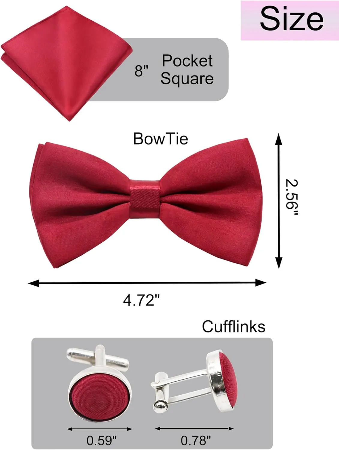 Black Bow Ties for Men Solid Color Bow Tie Pre-tied Adjustable Bowties and Pocket Square Cufflink Set