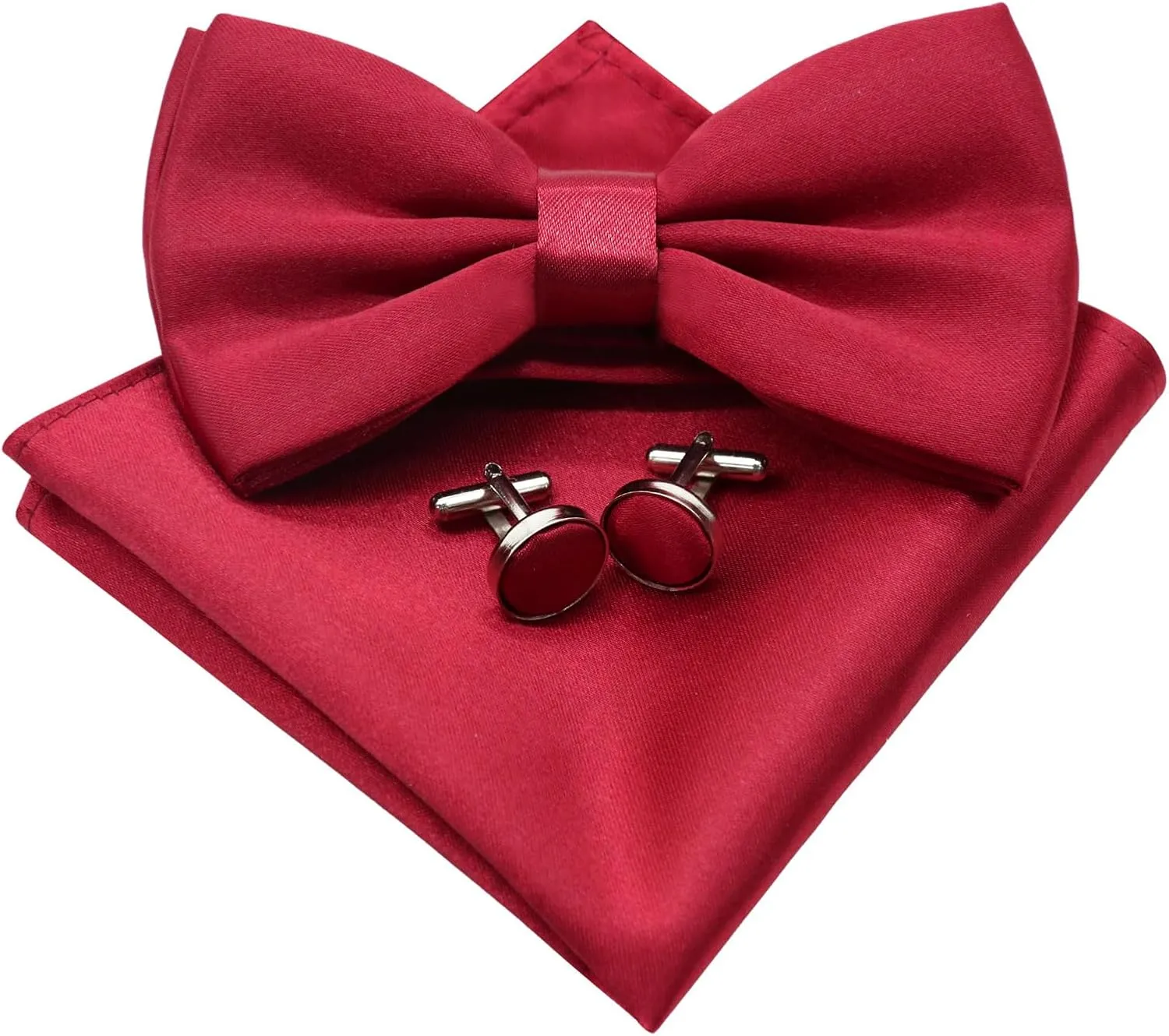 Black Bow Ties for Men Solid Color Bow Tie Pre-tied Adjustable Bowties and Pocket Square Cufflink Set