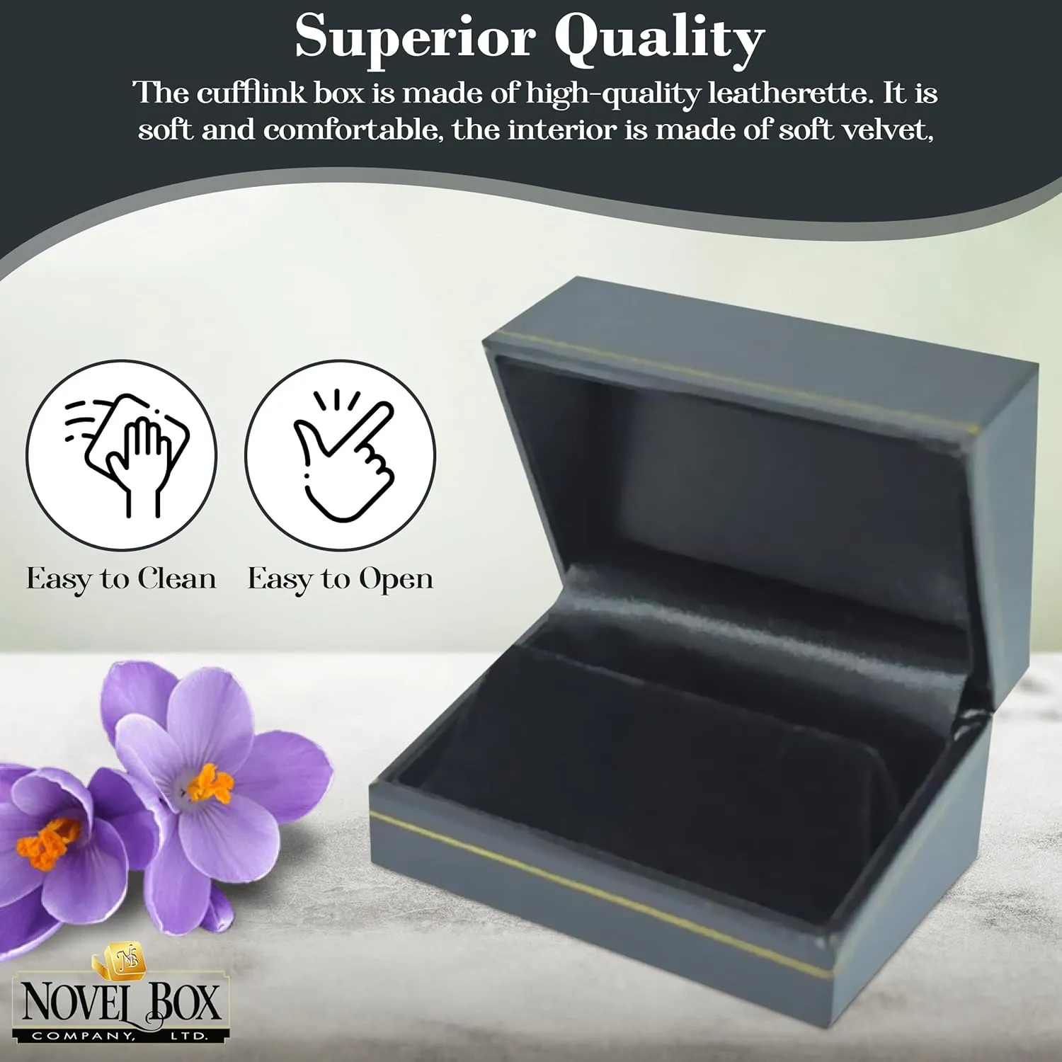 Black Jewelry Box for Cufflinks 2.87x2x1.5 Inches - Stylish Cufflink Gift Boxes with Gold Trim - Faux Leatherette Cufflinks Storage Case - Gift Presentation Cases for Cufflinks Only