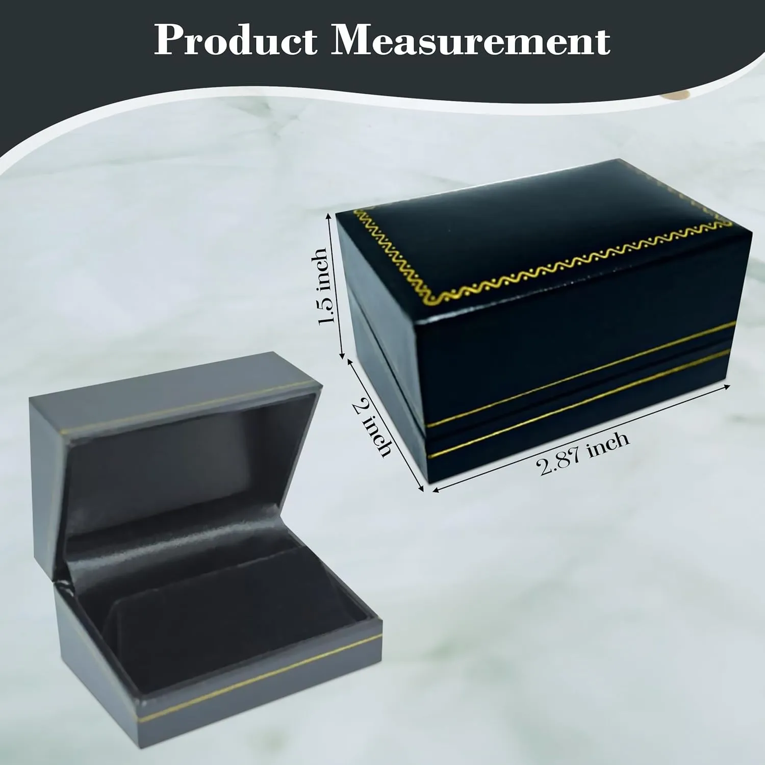Black Jewelry Box for Cufflinks 2.87x2x1.5 Inches - Stylish Cufflink Gift Boxes with Gold Trim - Faux Leatherette Cufflinks Storage Case - Gift Presentation Cases for Cufflinks Only