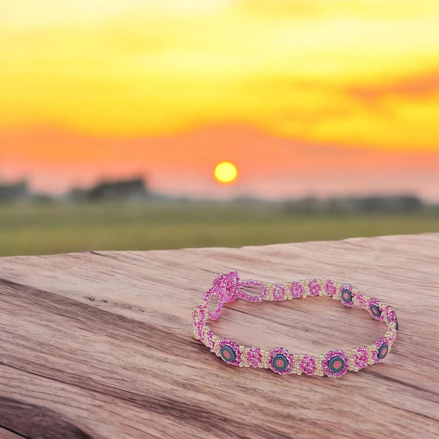 BlueRica Seed Beads Daisy Anklet
