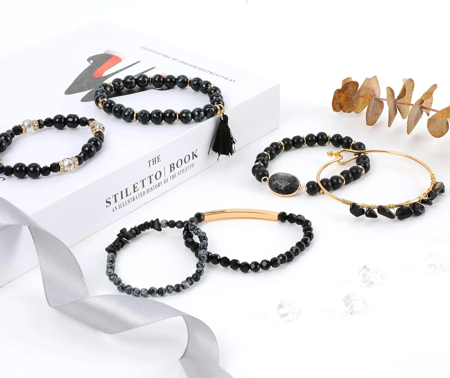 Bohemian Natural Stone Beaded Bracelets for Women Men Stackable Stretch Beads Bracelet Set with Charm and Tassel Multilayered Elastic Gemstone Bracelets Summer Beach Boho Jewelry Gift for Women