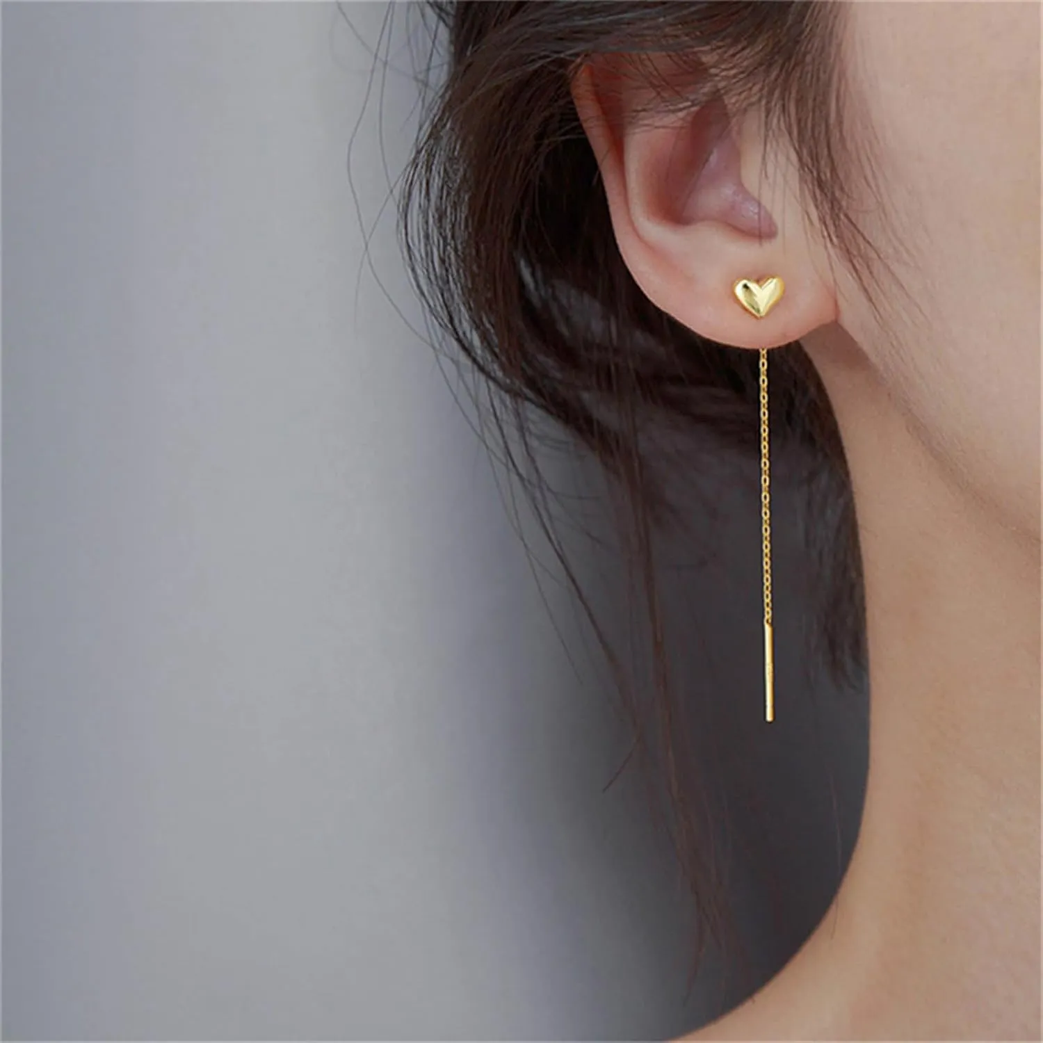 Boho Heart Threader Chain Earrings Bar Chain Drop Earrings Gold Long Chain Earrings Love Heart Pull Through Earrings Jewelry for Women and Girls