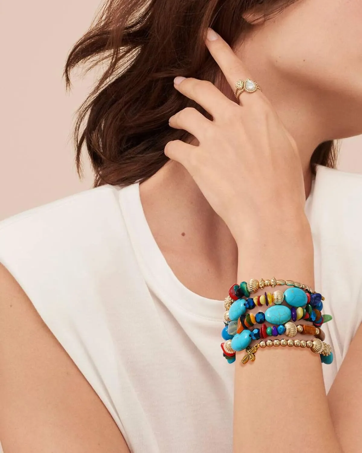 Boho Summer Beach Beads Bangle Bracelets for Women Bohemian Wrap Stackable Bracelets Crystal Gold Bead Set Handmade Bracelets Jewelry Gift