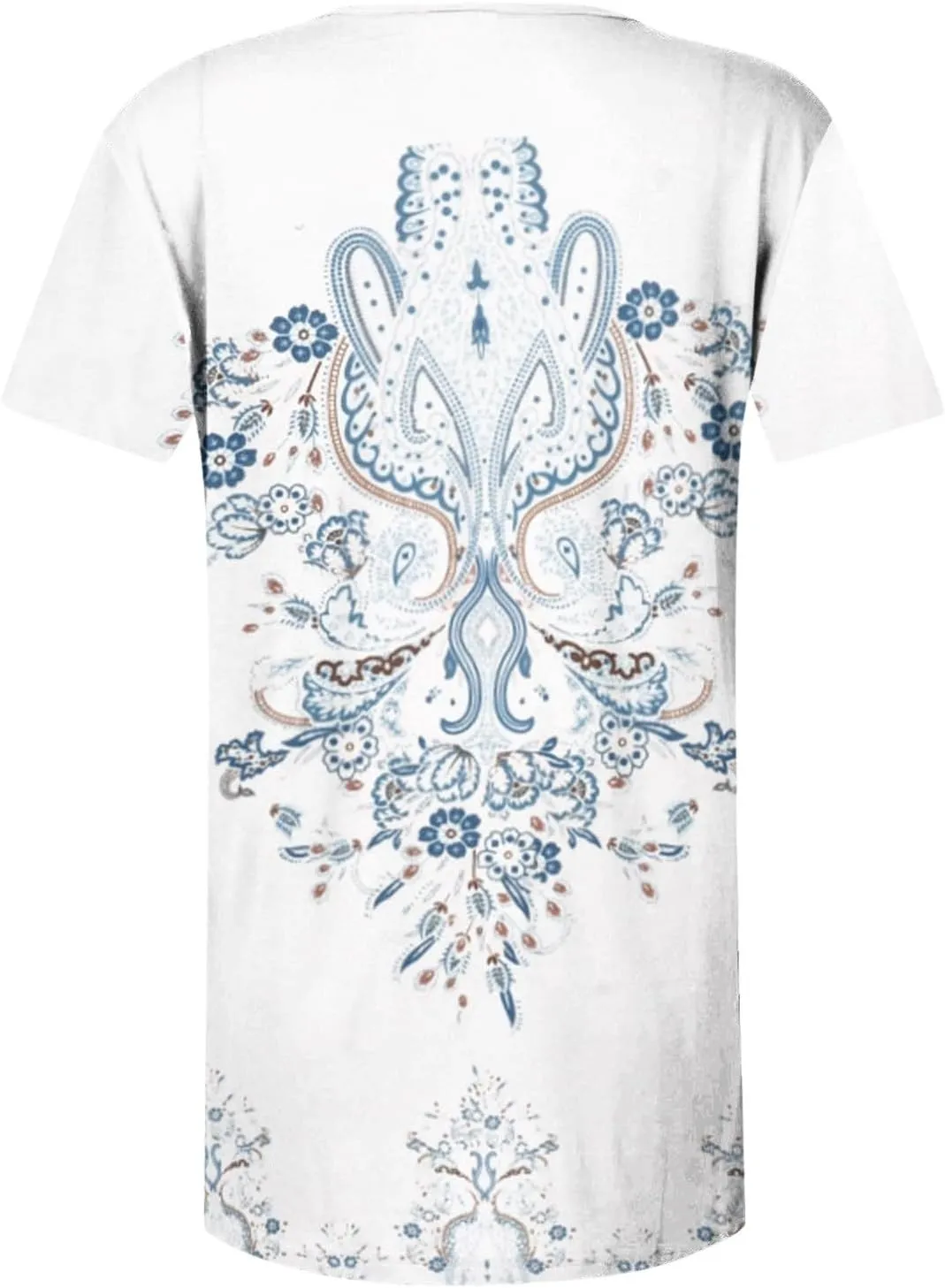 Boho Tops for Women Summer Casual Bohemian Floral Print Short Sleeve Empire Waist Button Down Shirts Elegant Blouses