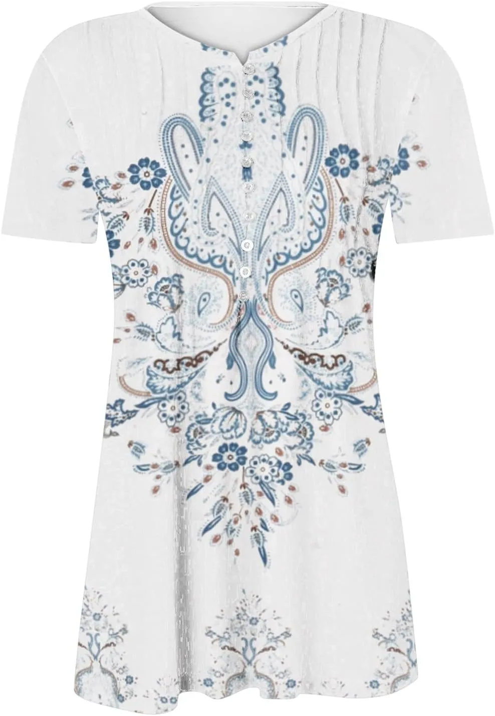Boho Tops for Women Summer Casual Bohemian Floral Print Short Sleeve Empire Waist Button Down Shirts Elegant Blouses