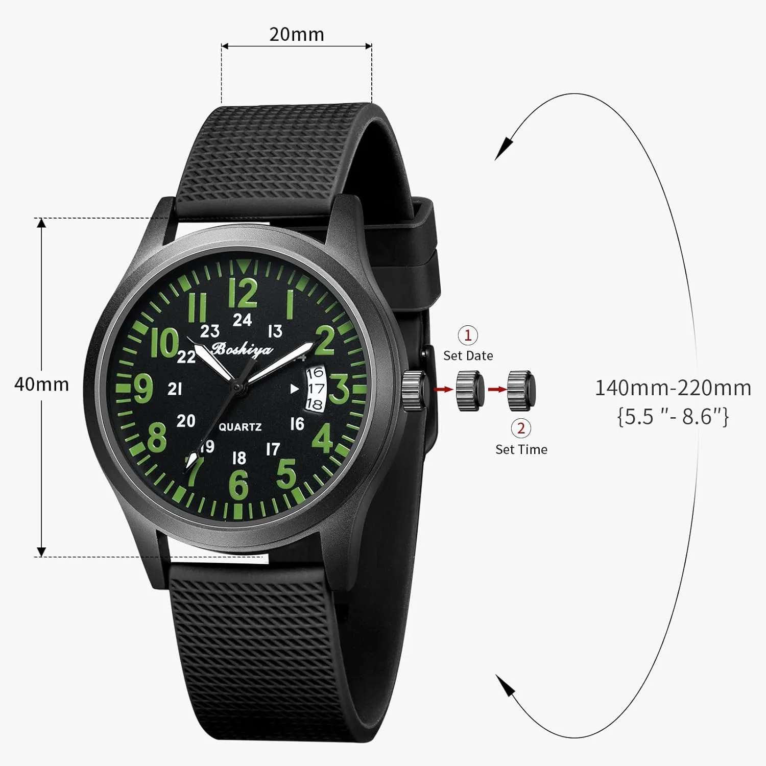 BOSHIYA Men's Watch Analog Quartz Sport Outdoor Men's and Women's Universal Watch Men's Nurse Watch Women's Nurse Medical Professional - Second Hand Light up Easy to Read dial Watch