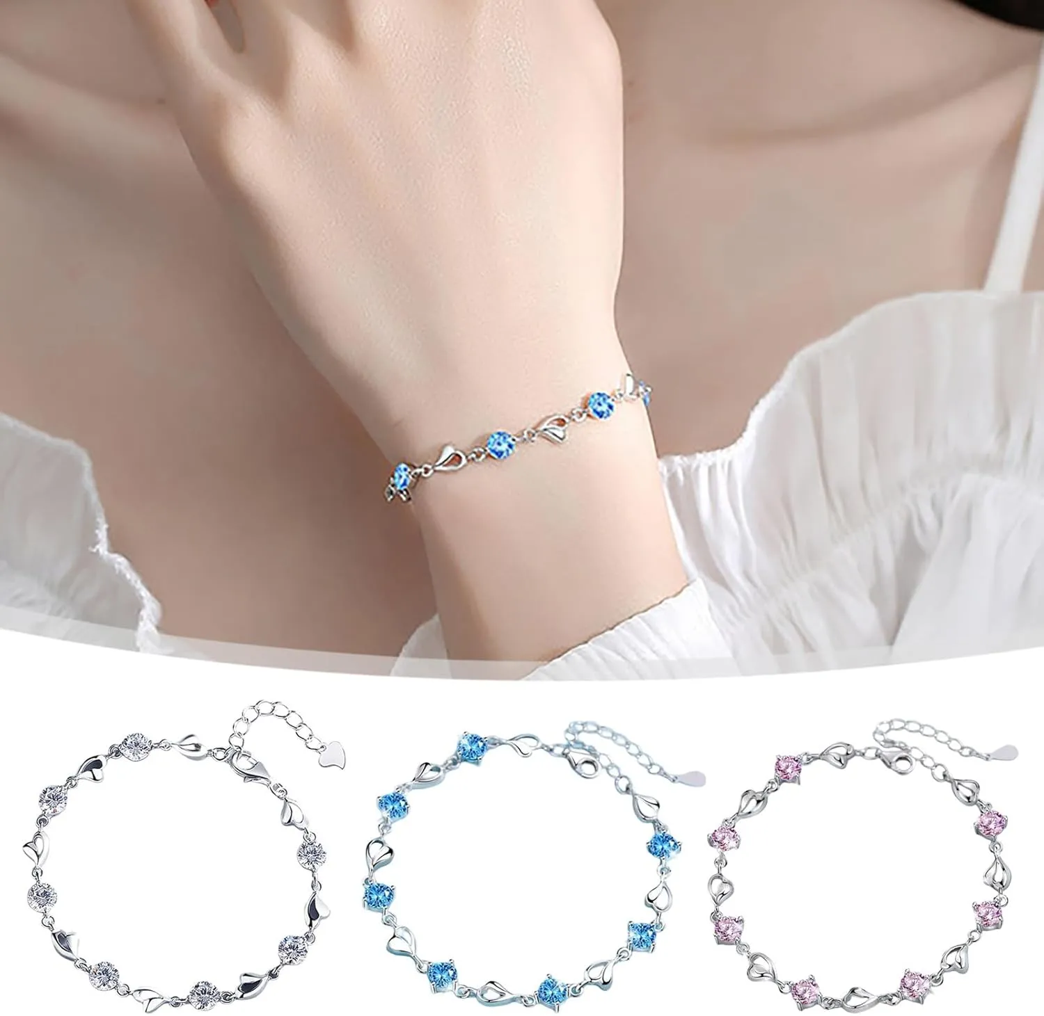 Bracelets for Women Trendy Silver 925 Sterling Silver Charm Link, Birthday Anniversary Jewelry Gifts for Wife Girlfriend Mother