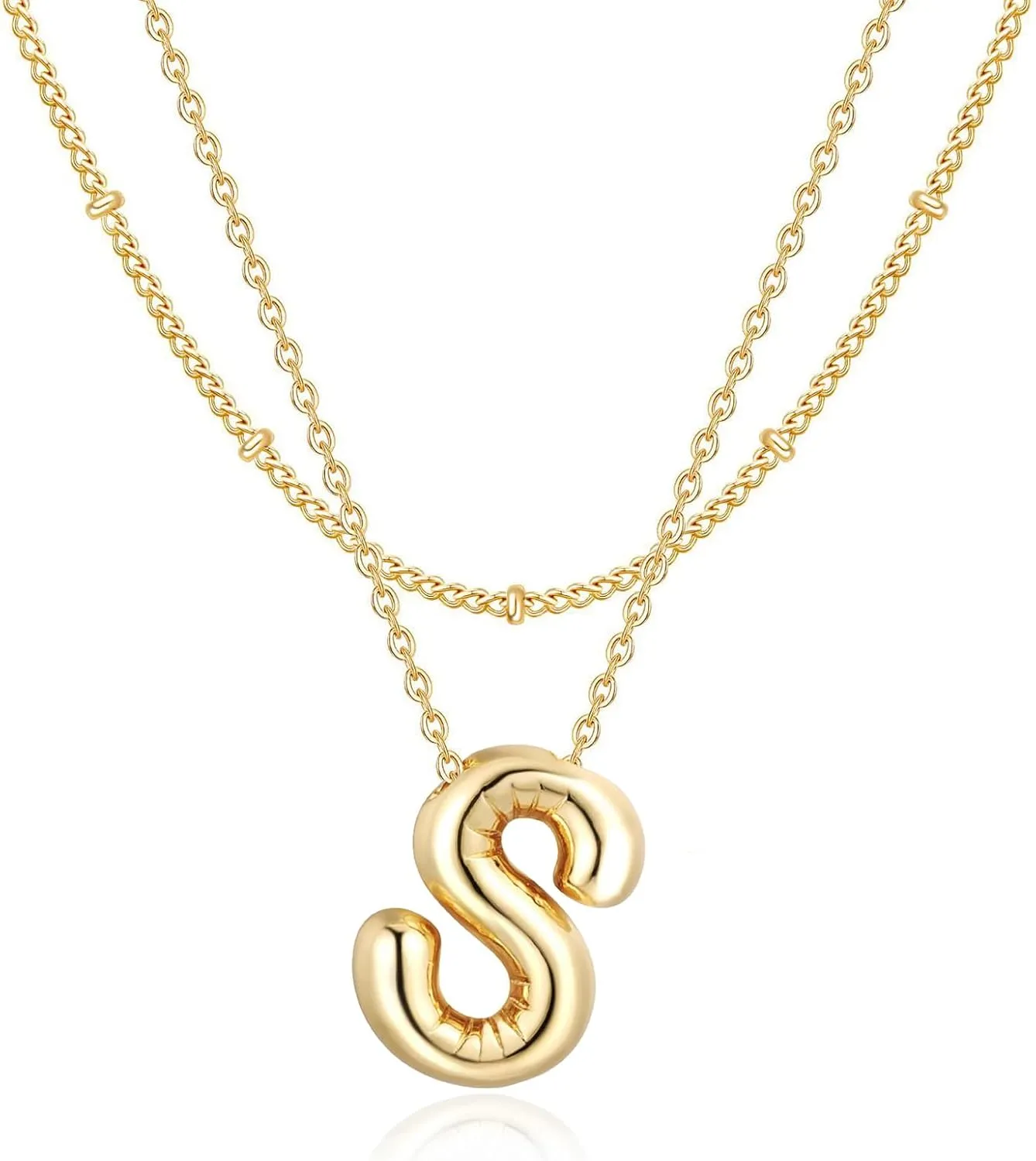Bubble Initial Necklaces for Women, 14K Gold Layered Balloon Letter A-Z Pendant Choker Necklace, Dainty Name Personalized Monogram Jewelry Birthday Gifts for Her