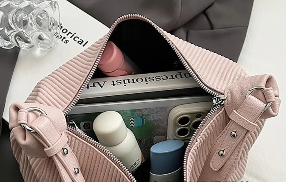 Bucket Bag for Women, Pleated Cloud Vertical Pattern Large Capacity Tote Bag Handbag Purse Crossbody Bag Shoulder Bag
