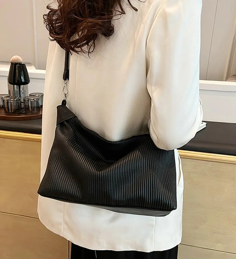 Bucket Bag for Women, Pleated Cloud Vertical Pattern Large Capacity Tote Bag Handbag Purse Crossbody Bag Shoulder Bag