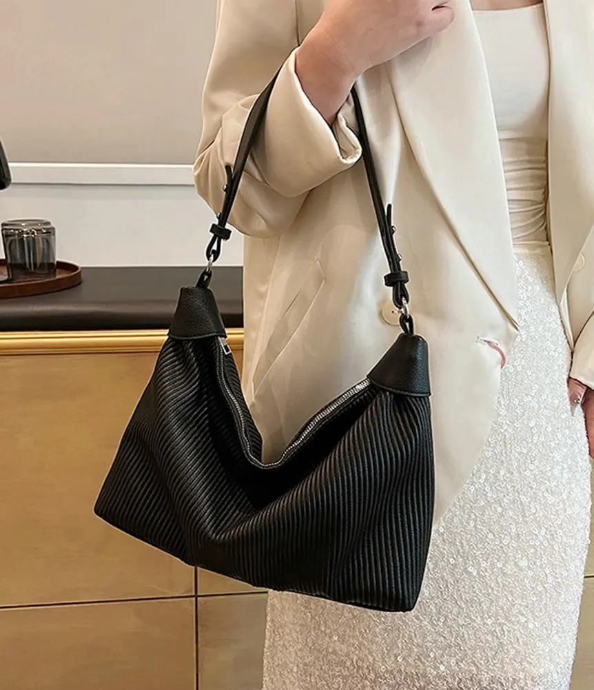 Bucket Bag for Women, Pleated Cloud Vertical Pattern Large Capacity Tote Bag Handbag Purse Crossbody Bag Shoulder Bag