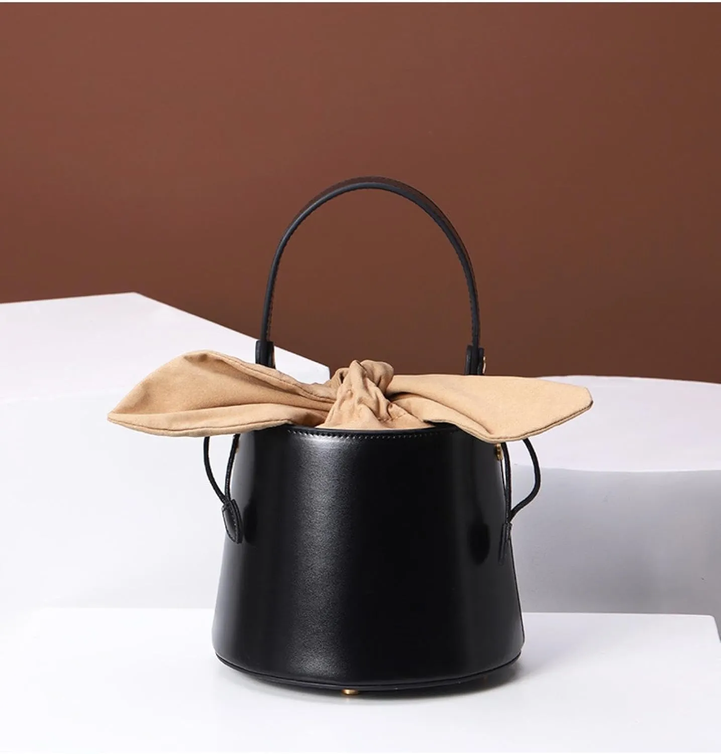 Bucket Bag, Genuine Leather Women's Bag, Ladies Suede Bunny Ears Shoulder Tote, Brown