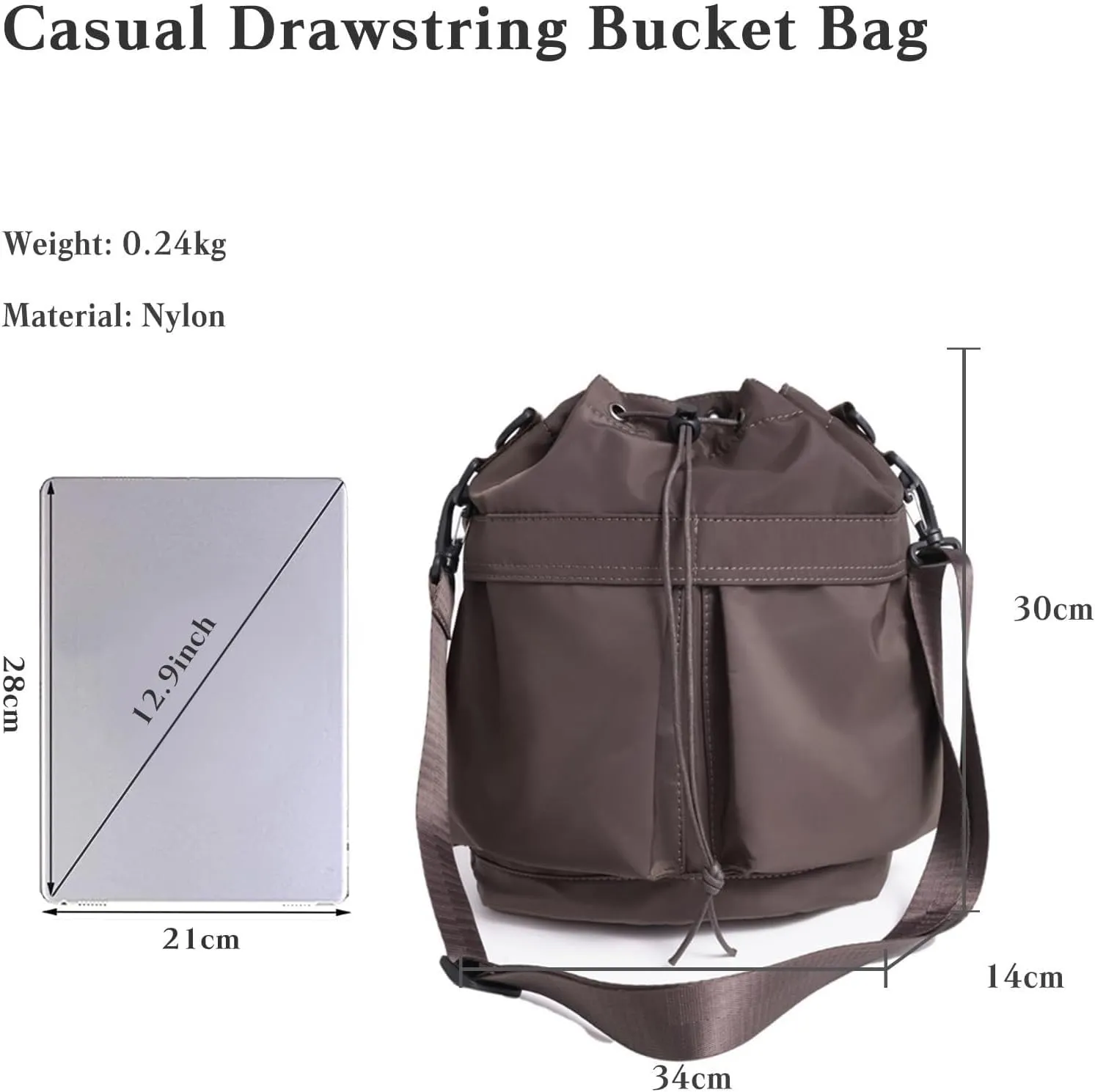 Bucket for Women Waterproof Nylon Tote Handbag Crossbody Casual Shoulder Lightweight Satchel Ladies Top Handle