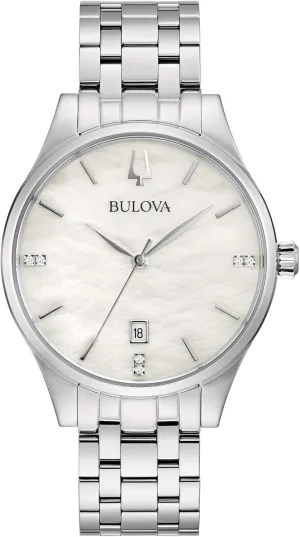 Bulova Ladies' Classic Diamond Dial Stainless Steel 3-Hand Calendar Date Quartz Watch