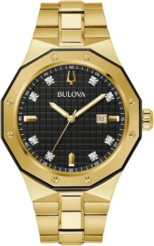Bulova Men's Classic Stainless Steel 3-Hand Date Quartz Watch with Diamonds and Day Date, 44mm