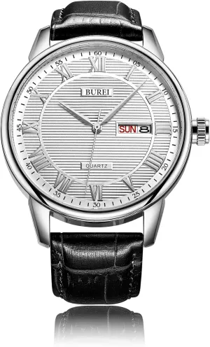 BUREI Men's Classic Quartz Watch Casual Leather Strap Watches for Men Minimalist Fashion Men Watches with Date