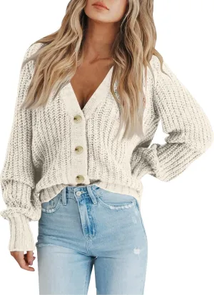 Button Up Sweaters For Woman Lightweight Cable Knit Cardigan Sweater V Neck Casual Chunky Knit Coat Fall Clothes