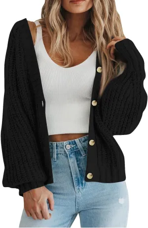 Button Up Sweaters For Woman Lightweight Cable Knit Cardigan Sweater V Neck Casual Chunky Knit Coat Fall Clothes