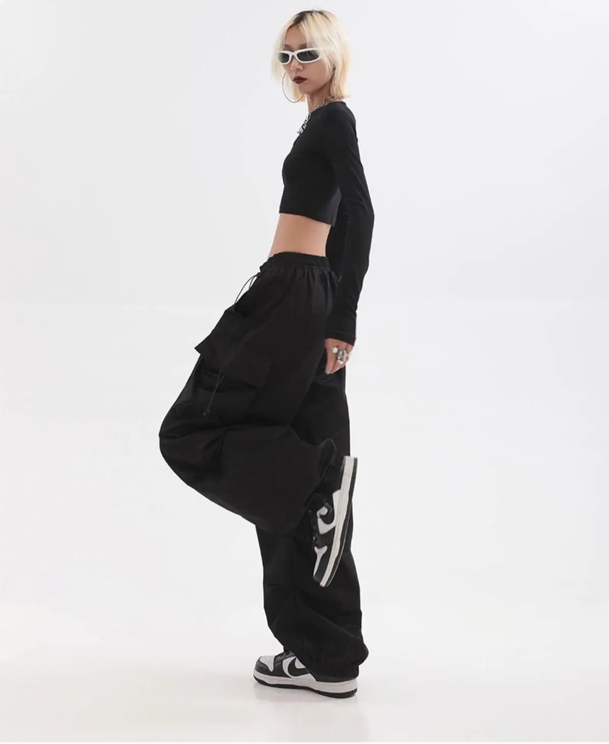 BXCNCKD Women's Retro Pocket Cargo Pants Multi Pocket Casual Trousers Wide Leg Cargo Pants Gothic Street Slacks