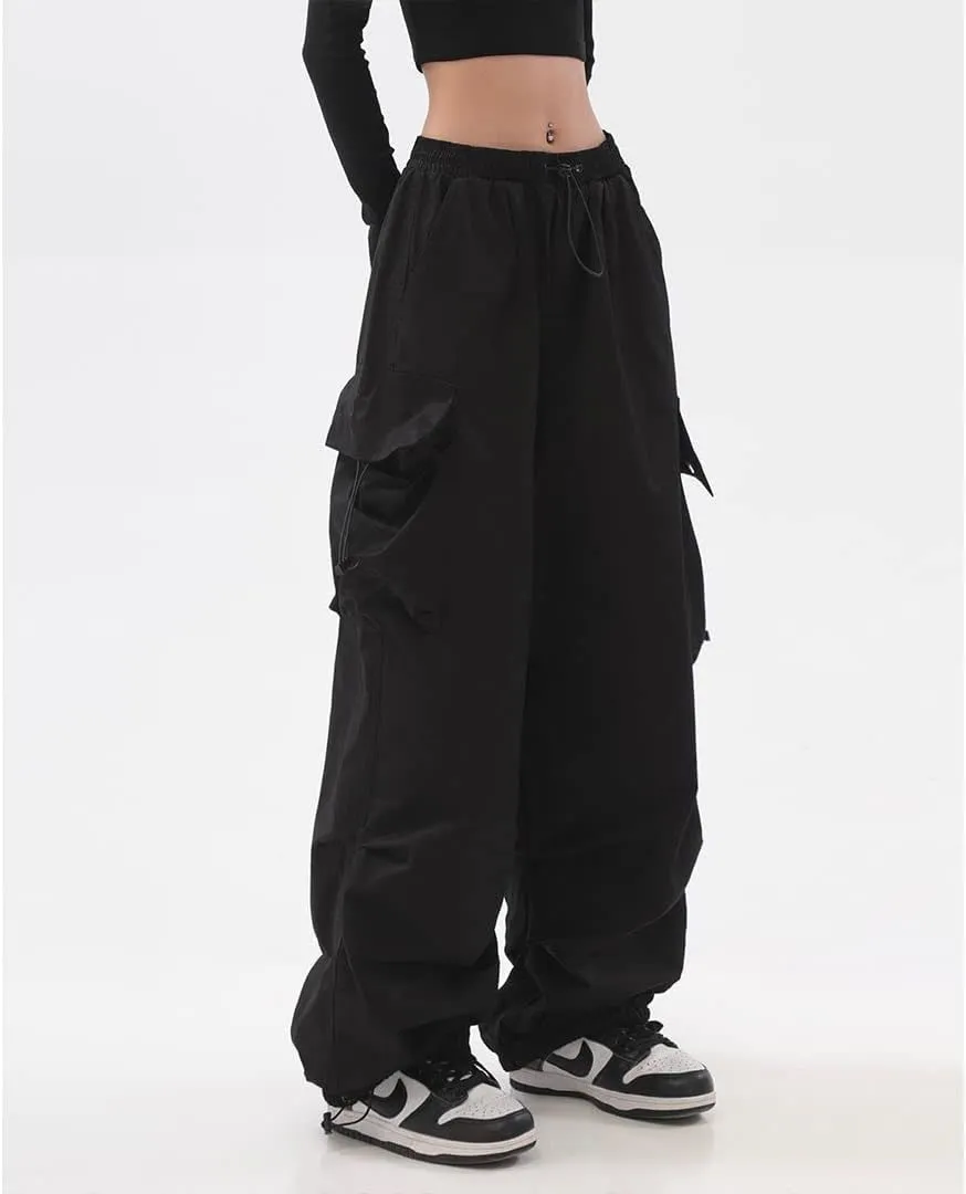 BXCNCKD Women's Retro Pocket Cargo Pants Multi Pocket Casual Trousers Wide Leg Cargo Pants Gothic Street Slacks