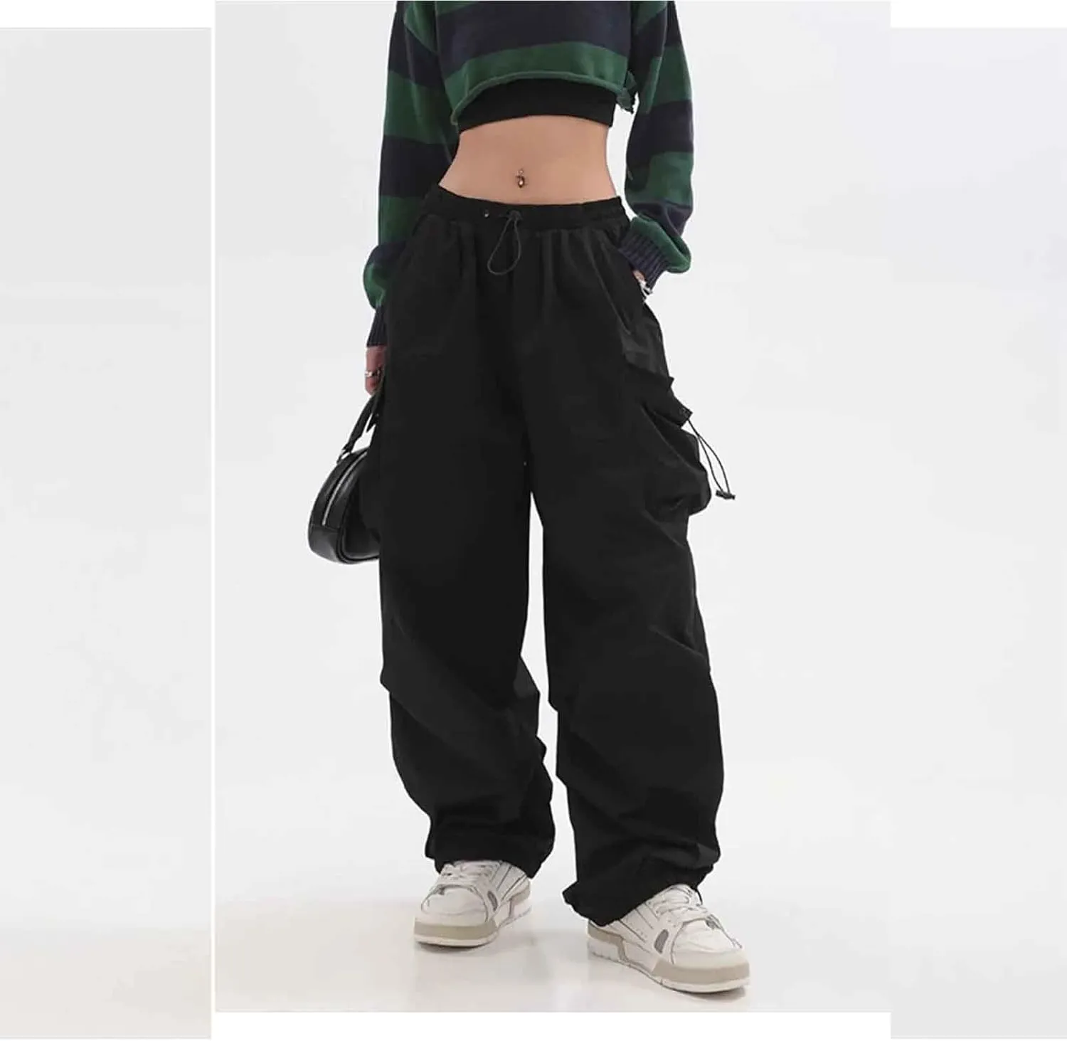 BXCNCKD Women's Retro Pocket Cargo Pants Multi Pocket Casual Trousers Wide Leg Cargo Pants Gothic Street Slacks