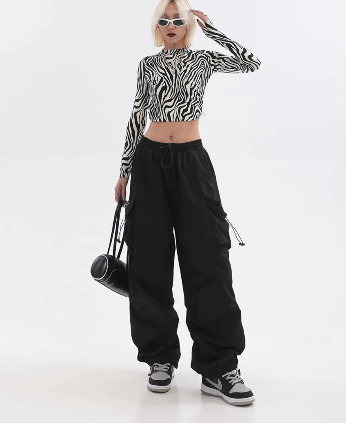 BXCNCKD Women's Retro Pocket Cargo Pants Multi Pocket Casual Trousers Wide Leg Cargo Pants Gothic Street Slacks