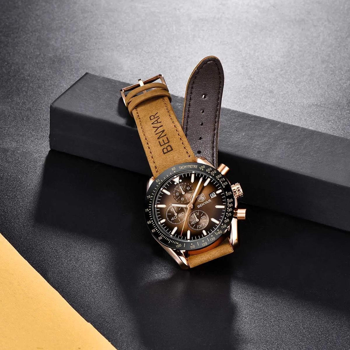 BY BENYAR Watch for Men Analog Quartz Chronograph Waterproof Luminous Designer Mens Wrist Watches Business Work Sport Casual Dress Watch with Silicone Strap Elegant Gifts for Men