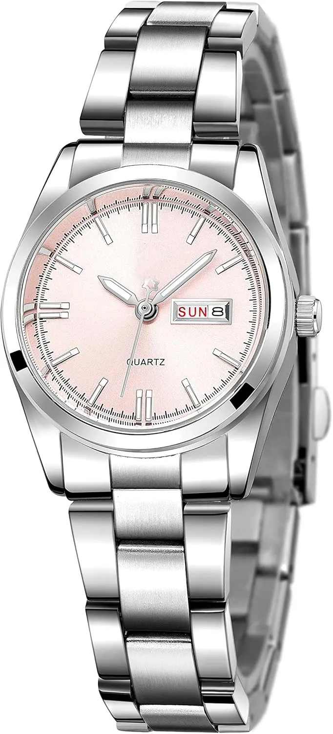 carlien Women's Luxury Watches Luminous Waterproof Calendar Ladies Stainless Steel Dress Quartz Wrist Watch
